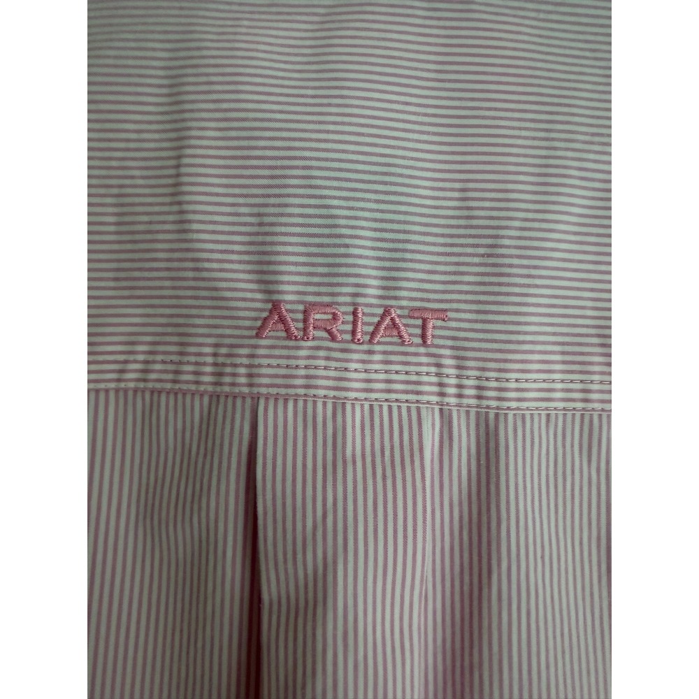 Ariat Shirt Mens Medium Long Sleeve Pro Series Pink White Striped Button Down - Picture 5 of 16